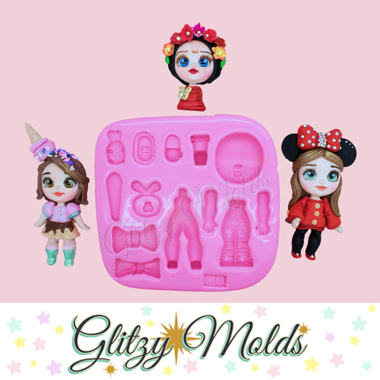 Easter Girl Silicone Mold, Molde Cabezona, Doll Applique Silicone Mold MB-140